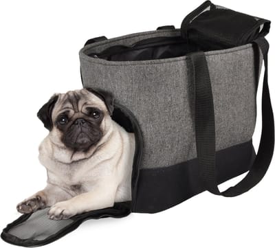 Draagtas hond – Draagtas kat – Flamingo Brigitta Grijs – 47 x 21 x 30 cm – ritssluiting voor/boven/achter – ventilatiegaas – uitneembare bodem – veiligheidsriem – reistas hond & reistas kat