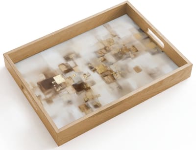 Dienblad hout 40x30 cm - Schootdienblad - Abstracte vierkanten - Aardetonen - Mistig - Borrelplank rechthoek - Plateau dienbladen