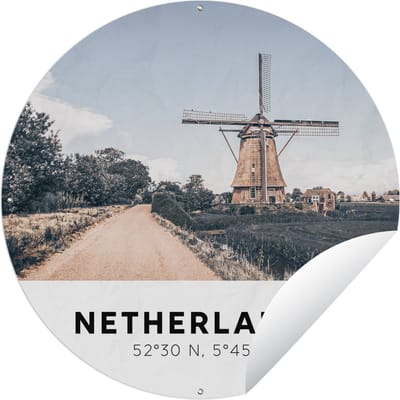 Tuincirkel Nederland - Molen - Natuur - 60x60 cm - Ronde Tuinposter - Buiten