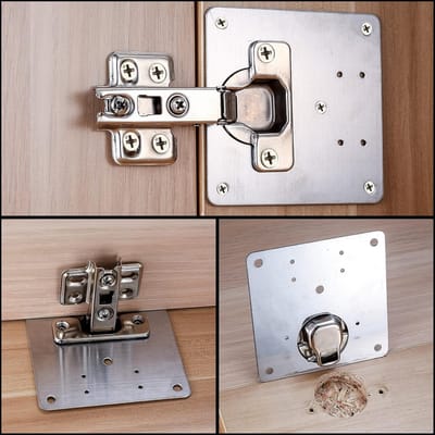 Famanu - 4 stuks Scharnierreparatieplaat, keukenkast kasten deurscharnier reparatieplaat, roestvrijstalen scharnieren reparatieplaten beugels met gaten, platte bevestiging verbindende reparatieplaten beugels