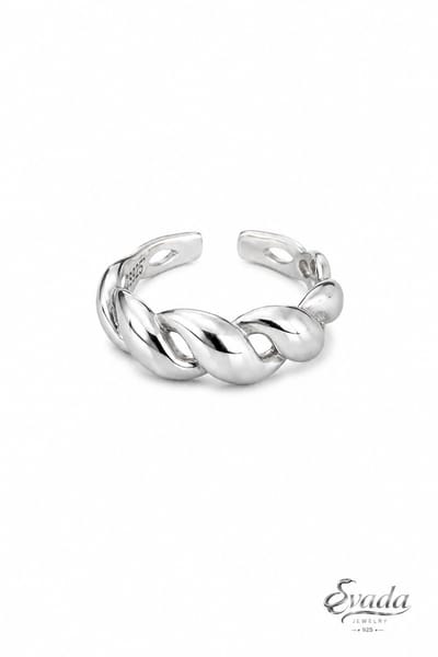 925 Sterling Zilver Ring – Gevlochten Design – Verstelbare Open Ring – Moderne Brede Zilveren Damesring – Evada Jewelry
