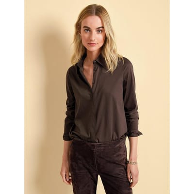 Jersey blouse 100% katoen Van Fadenmeister Berlin bruin