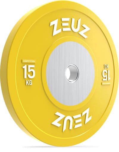 ZEUZ 1 Stuk Competitie Halterschijf 15 KG – Gewichten Set – 15kg Bumper Plates voor 50 mm Halter – voor CrossFit & Fitness - Geel