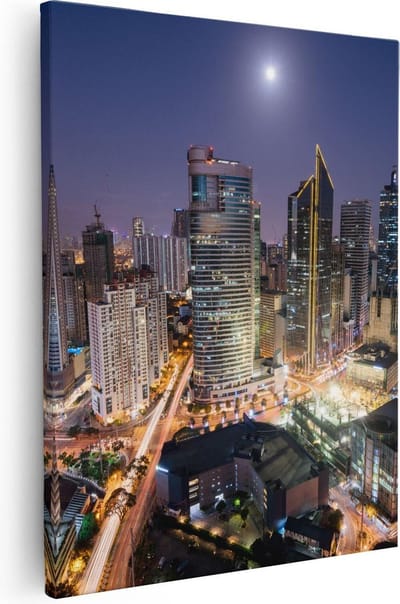Artaza Canvas Schilderij Stad - 40x50 cm - Wanddecoratie Skyline - Muurdecoratie Wolkenkrabbers - Kamer Accessoires