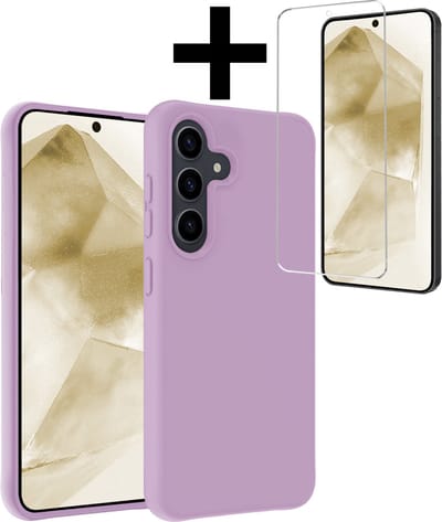 Hoesje - Met Screenprotector - Geschikt voor Samsung Galaxy A55 - Sterk & Shockproof - Back Cover - Siliconen Case - Telefoon Hoes - Telefoonhoesjes - Lila