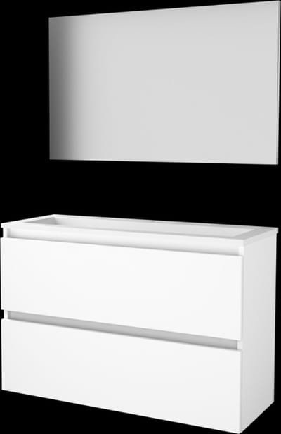 Basic-Line Basic 39 Badkamermeubelset - Ondiep - 100 x 39 cm - Greeploos - 2 Lades - Acryl Wastafel - 1 Kraangat - Spiegel - Ice White