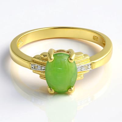 Cavill - Zilveren Ring 925 Sterling Geel Verguld - Keizerlijk Chrysopraas 0,52 ct Ovaal Cabochon - Witte Topaas Pavé - Elegante Ringen 17