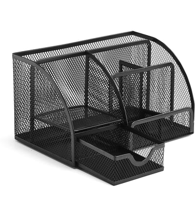 YONO Bureau Houder Organizer - Pennen Bakje met Lade - Pennenhouder - Metaal - Zwart