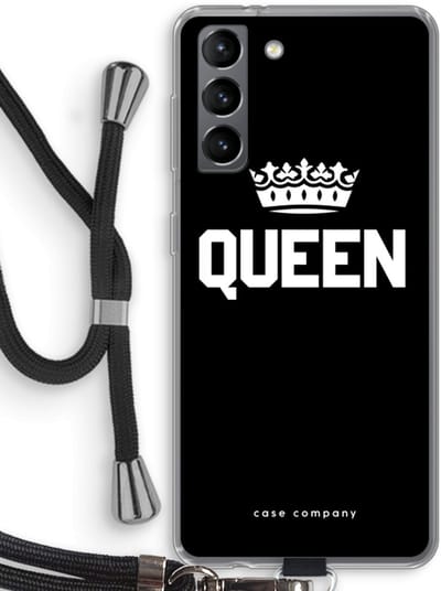 Case Company® - Hoesje met koord geschikt voor Samsung Galaxy S21 hoesje met Koord - Queen zwart - Telefoonhoesje met Zwart Koord - Bescherming aan alle Kanten en Over de Schermrand
