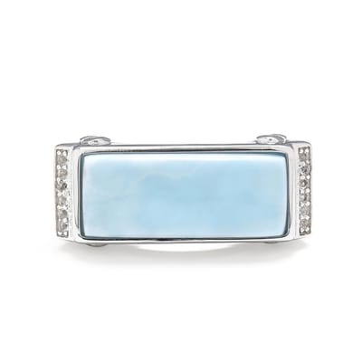 Cavill - Zilveren Ring - 925 Sterling Zilver Rhodium - Larimar Baguette Cabochon 4,1 ct Dominicaanse Republiek - Witte Topaas Pave - Elegant Sieraad