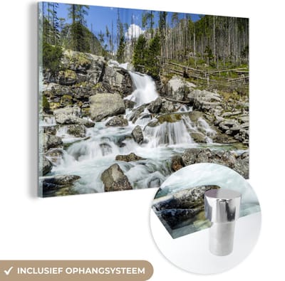 ® Glasschilderij 180x120 cm - Schilderij acrylglas - Woeste waterval in een rotsige rivier in het Nationaal park Tatra - Foto op glas - Muurdecoratie woonkamer - Wanddecoratie slaapkamer - Schilderijen