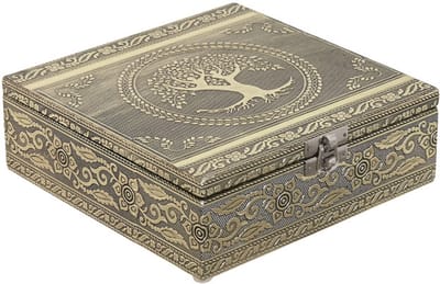 Items Sieradenkistje Emirates - 18 x 18 x 6 cm - Champagne goud - Juwelenkistje met deksel - sorteer vakjes - Luxe opbergdoos
