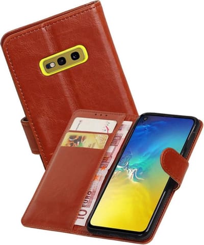 Zakelijke Book Case Telefoonhoesje Geschikt voor de Samsung Galaxy S10e - Portemonnee Hoesje - Pasjeshouder Wallet Case - Bruin