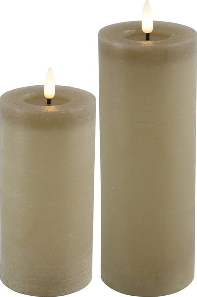 LED kaarsen/stompkaarsen - set 2x - beige - H12,5 en H15 cm - timer - warm wit