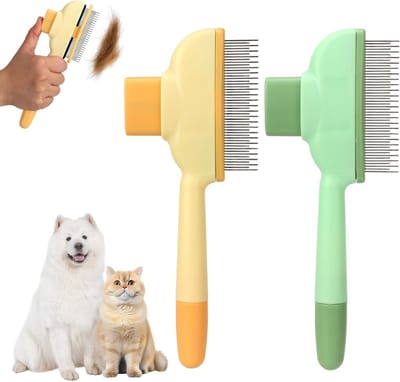 Haarborstel Set voor Katten en Honden, Vlooienkam met Verwijderknop voor Langharige Vachten en Zachte Verzorging