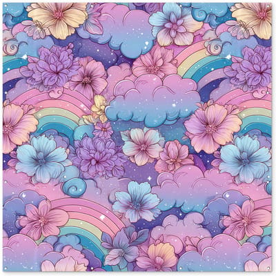 Tuinposter 200x200 cm - Tuindecoratie Regenbogen - Bloemen - Kleurrijk - Wolken - Poster voor in de tuin - Buiten decoratie - Schutting tuinschilderij - Tuindoek muurdecoratie - Wanddecoratie balkondoek