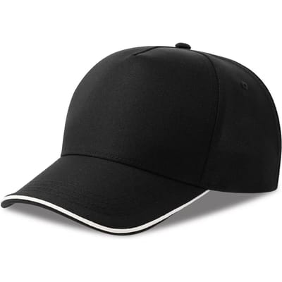 Atlantis Headwear Recy Five Piping Cap AT129 - Black/White - One size