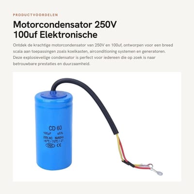 Dailygoods - Motorcondensator 250V 100uf - Elektronische component - Explosieveilig - Geschikt voor koelkasten en airconditioning - Hoogwaardige kwali...