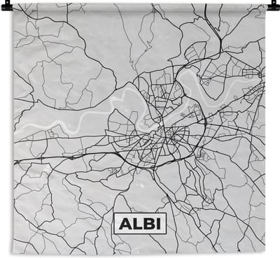 Wandkleed - Wanddoek - Plattegrond – Kaart – Stadskaart – Frankrijk – Albi - 180x180 cm - Wandtapijt