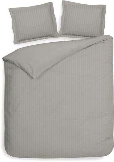 Heckettlane Dekbedovertrek Banda - Bedlinnen met Strepen - 200x200-220 cm - Tweepersoons - Grijs - Dekbedovertrek van 100% Katoen-Satijn
