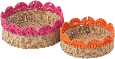 J-Line plateau Geschulpte Rand - papier - oranje/roze - set van 2