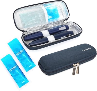 Medicijn Koeltas met 2 IJs Packs - Insuline Koeltas voor Reizen, Diabetische Benodigdheden en Koeling van Medicijnen (Marineblauw)