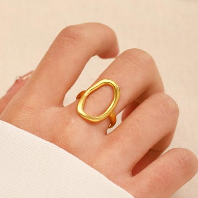 Eenvoudige Persoonlijkheid Uitgesneden Geometrie Roestvrij Staal Ring Ovalen Barok Open Ring Voor Vrouwen Vinger Sieraden Accessoire Cadeaus resizable brown