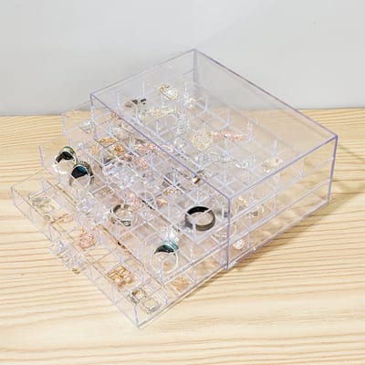 Sieradenopbergdoos voor Oorbellen, Transparante Acryl Organizer met 3 Laden en 72 Compartimenten voor Dames en Meisjes