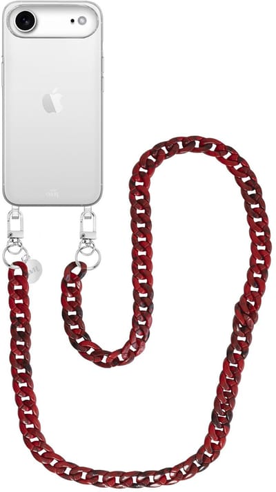 xoxo Wildhearts siliconen hoesje - Geschikt voor iPhone 17 Air - Red Roses - Lang Koord - Telefoonhoesje - Hoesje met koord - telefoonkoord - Transparant hoesje - Lang rood koord