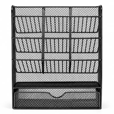 Lemlit Bureau Organizer Metaal - Desktop Organizer met Lade en Pennenhouder - Mesh Bureau Opberger voor Kantoor Slaapkamer Studiekamer en Klaslokaal - Zwart