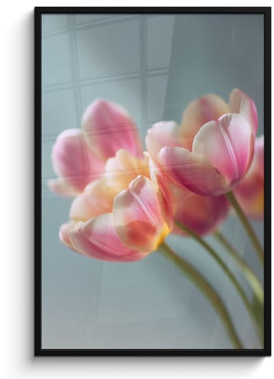 Poster in lijst - Fotolijst 80x120 cm - Posters - Tulpen - Roze - Stelen - Posterlijst zwart - Decoratie - Wanddecoratie woonkamer - Muurdecoratie slaapkamer