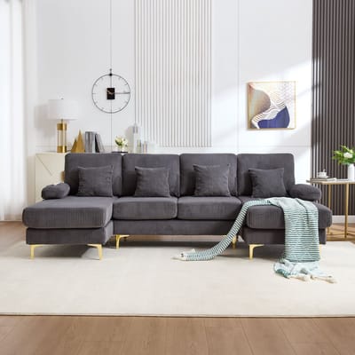 U-Bank 4-zits Grijs - LED Sfeerverlichting - USB-C Aansluiting - Massief Houten Frame - Ergonomische Rugleuning - Zware Belastbaarheid