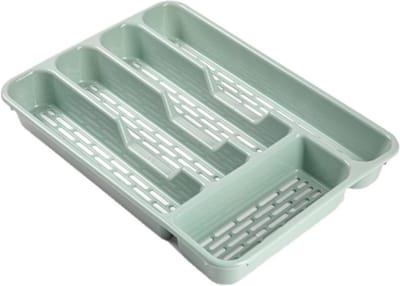 Plasticforte Bestekbak - 2x stuks - bestekhouder - 5 vaks - groen - 33 x 24 x 4 cm - Kunststof - Keuken opberg accessoires