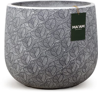 MA'AM Pottery Lara bloempot D23xH20 - wit - kleine ronde plantenbak - uniek patroon - Vensterbank balkon pot - Decoratieve vaas