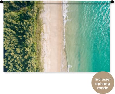 Wandkleed - Wanddoek - Strand - Bomen - Water - 150x100 cm - Wandtapijt