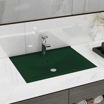 vidaXL - Wastafel - met - kraangat - 60x46 - cm - keramiek - mat - donkergroen