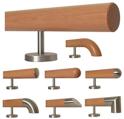 Houten trapleuning van beukenhout met roestvrijstalen houders - Lengte 30-500 cm, ideaal voor binnengebruik
