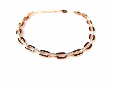 Zilveren armband roos goud verguld gezet met transparante cubic zirconia stenen