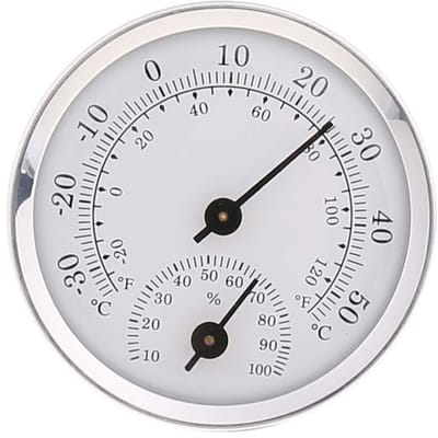 Hygrometer Temperatuurmeter - Vochtigheidsmeter Binnen Buiten - Klimaat Bewaken - Analoge Meting Geen Batterij - -30 Tot 50 Graden - Zilver