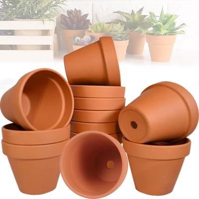 Omgoods- Kleipotten 12 stuks - Terracotta Potten - Kleine Bloempotten - Herbruikbare Potten - Afvoergat - Voor Knutselen/Beschilderen