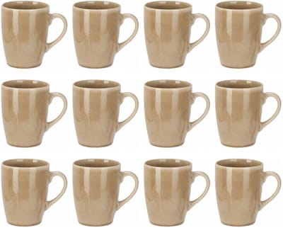 Siaki Koffiemok / theemok Faye - beige - set 12x - 340 ml - mokken - kerammiek - tas
