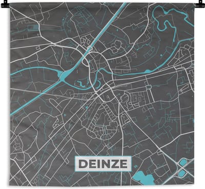 Wandkleed - Wanddoek - België – Deinze – Stadskaart – Kaart – Blauw – Plattegrond - 180x180 cm - Wandtapijt