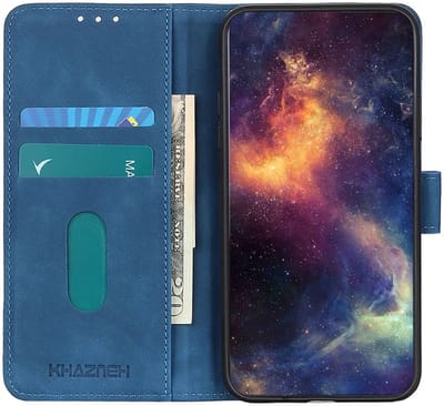 KHAZNEH Motorola Moto G14 Hoesje Retro Wallet Book Case Blauw