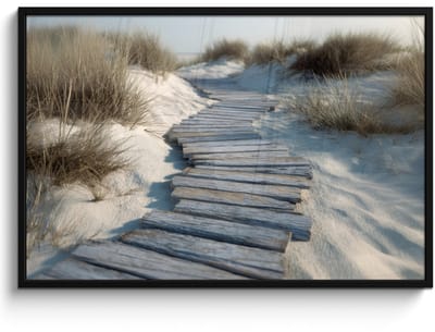 Poster in lijst - Fotolijst 120x80 cm - Posters - Pad - Planken - Duinen - Gras - Posterlijst zwart - Decoratie - Wanddecoratie woonkamer - Muurdecoratie slaapkamer