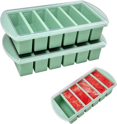 Siliconen ijsblokjesvorm met deksel - 2 stuks, 6 gaten, grote ijsblokjes tray voor sauzen, boter en ijs (mintgroen, 125 ml per gat)