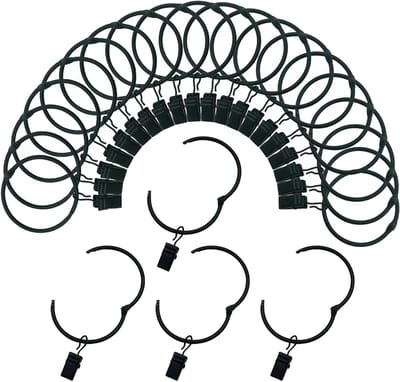 Gordijnringen met clips 6 cm binnendiameter te openen 24 stuks roestvrije metalen hangers ring decoratief gordijn vintage zwart TXZWJZ