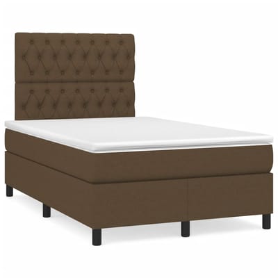 vidaXL - Boxspring - met - matras - en - LED - stof - donkerbruin - 120x190 - cm