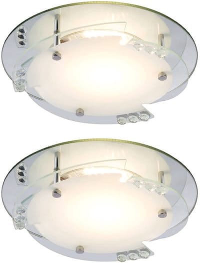 LED plafondlamp kristallen woonkamerlamp slaapkamerlamp ganglamp, metaalglas wit, 12W 680Lm warm wit, DxH 25x9,5 cm, set van 2