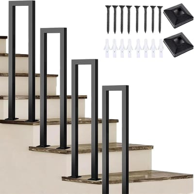 Trapleuning Buiten - Buitenleuning Balkon - Veilig Traplopen - U-vormig Antislip Ontwerp - 35-100 cm Hoog - Zwart