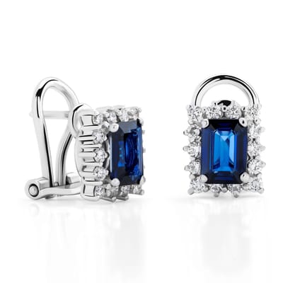 Orphelia OD-5213 - Oorstekers - 18 Karaat Witgoud - Diamant 0.56 ct / Saffier 0.60 ct